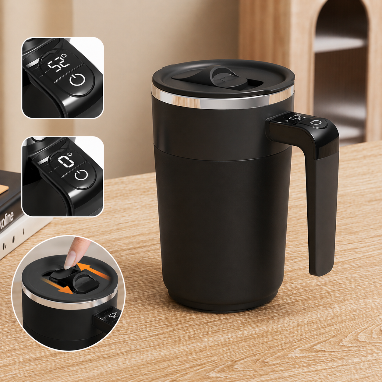 Taza Mezcladora Automática Recargable 400ML con Pantalla de Temperatura Inteligente