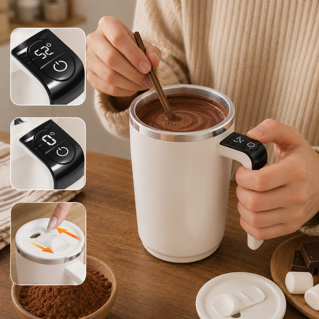 Taza Autoagitadora Recargable 400 ml con Pantalla de Temperatura | Mezclador Magnético de Acero Inoxidable