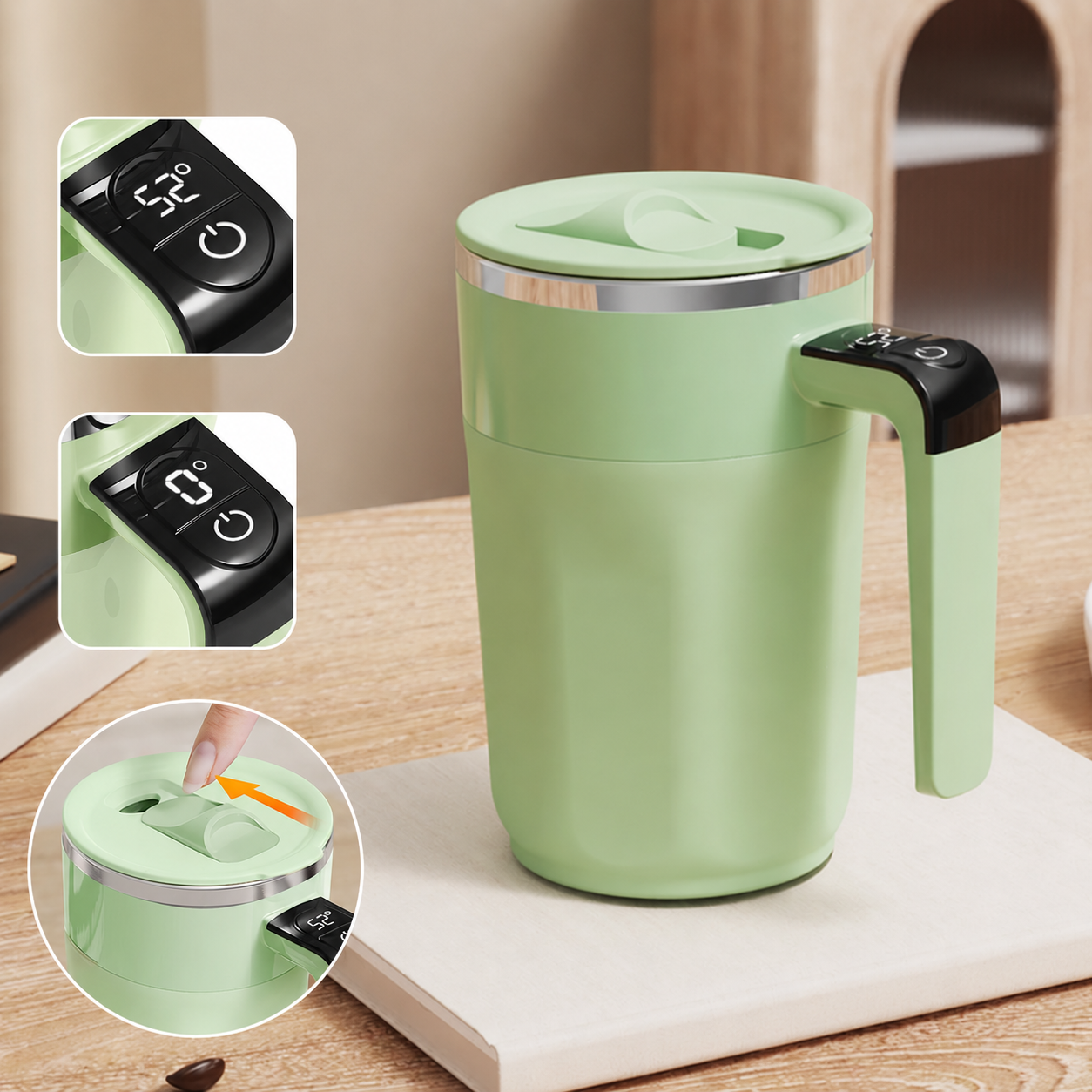 Taza Autoagitadora Recargable 400 ml con Pantalla de Temperatura | Mezclador Magnético de Acero Inoxidable