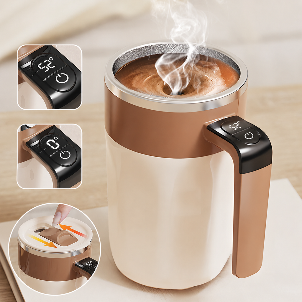 Taza Autoagitadora Recargable 400 ml con Pantalla de Temperatura | Mezclador Magnético de Acero Inoxidable