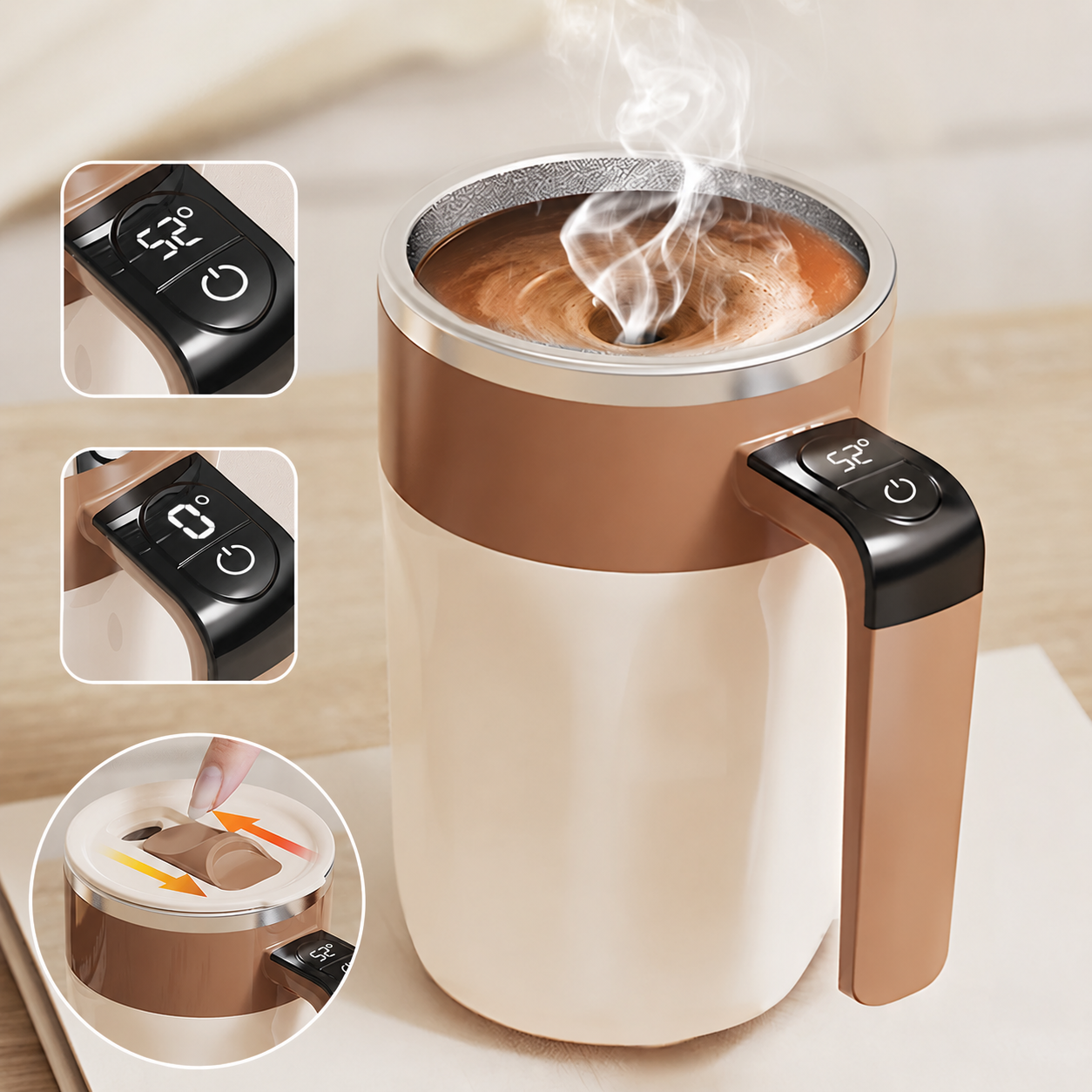Taza Autoagitadora Recargable 400 ml con Pantalla de Temperatura | Mezclador Magnético de Acero Inoxidable