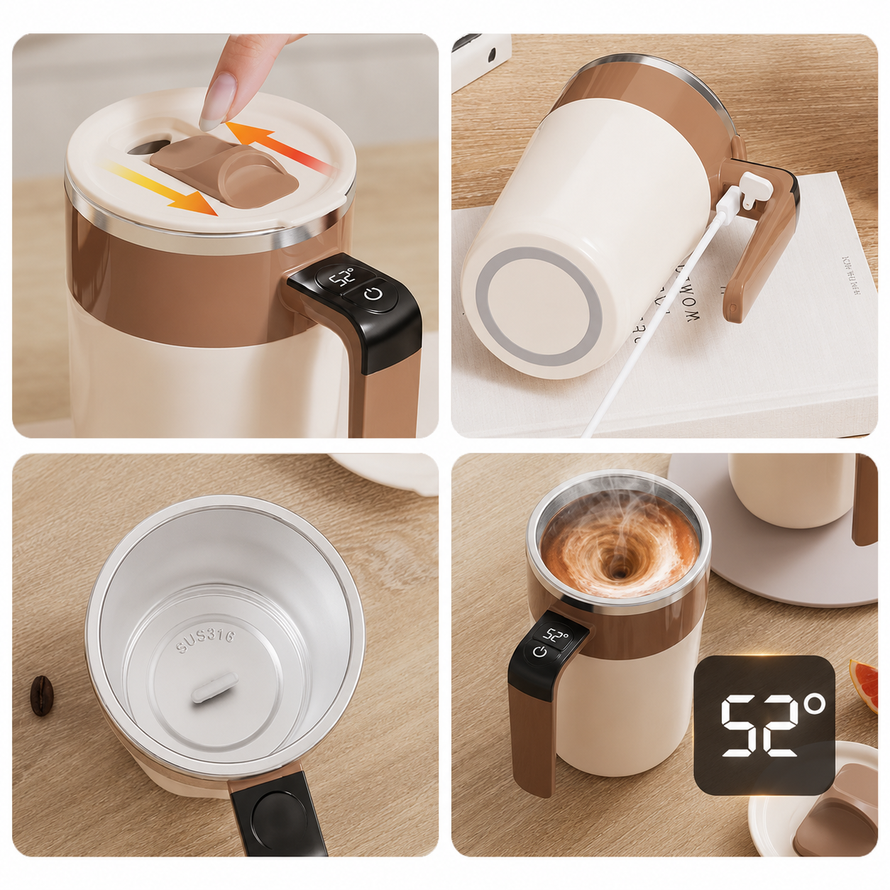 Taza Mezcladora Automática Recargable 400ML con Pantalla de Temperatura Inteligente